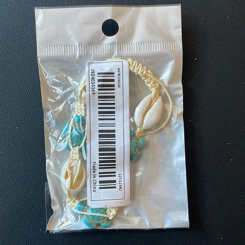 Turquoise turtle and shell BoHo tie on anklet